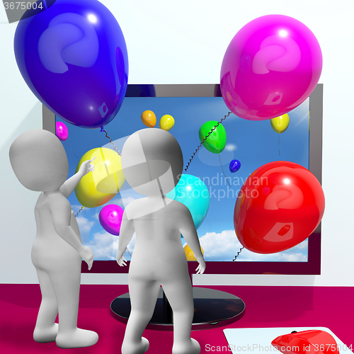 Image of Balloons Coming From Screen Show Online Celebrations Greeting