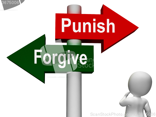 Image of Punish Forgive Signpost Shows Punishment or Forgiveness