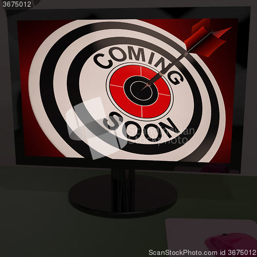 Image of Coming Soon On Monitor Shows Arriving Promotions