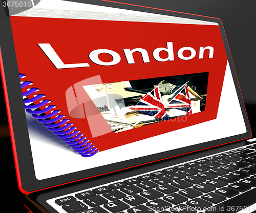Image of London Book On Laptop Shows Britain Guide