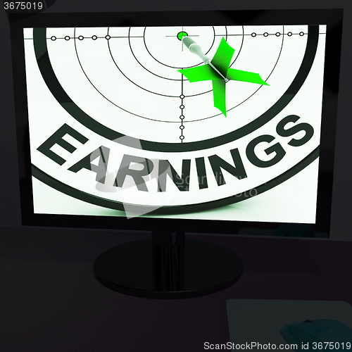 Image of Earnings On Monitor Showing Profitable Incomes