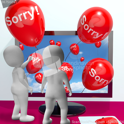 Image of Sorry Balloons From Computer Showing Online Apology Or Remorse