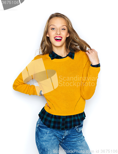 Image of happy young woman or teen girl in casual clothes