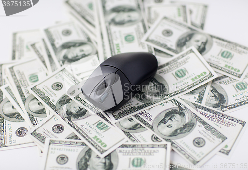 Image of close up of computer mouse and dollar cash money