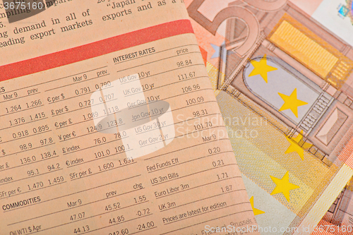 Image of Close-up newspaper with of Euro banknotes 