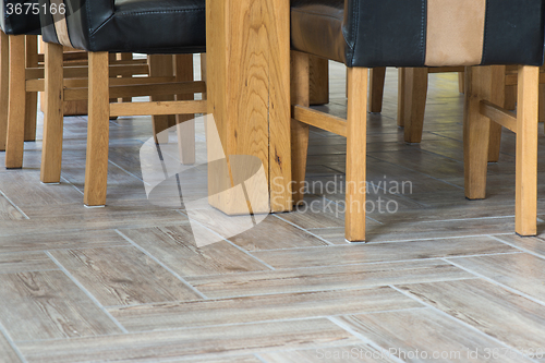 Image of Closeup of wooden chairs and table legs