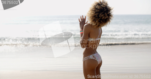 Image of Girl In Bikini Posing Against Sea