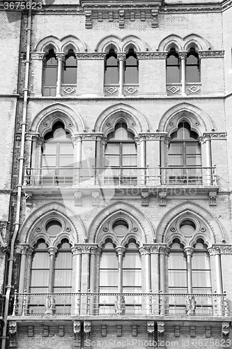 Image of old wall architecture in london england windows and brick exteri