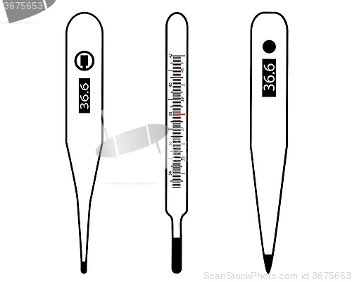 Image of electronic thermometers and mercury