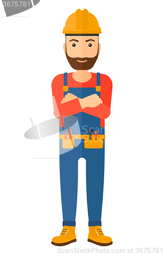 Image of Friendly builder with arms crossed.