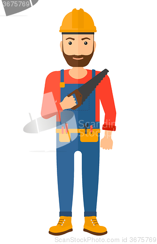 Image of Smiling worker with saw.