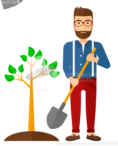 Image of Man plants tree.