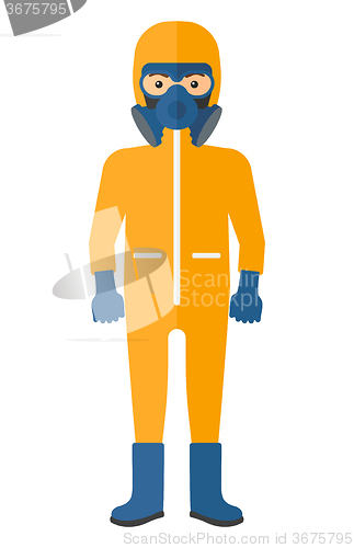 Image of Man in protective chemical suit.