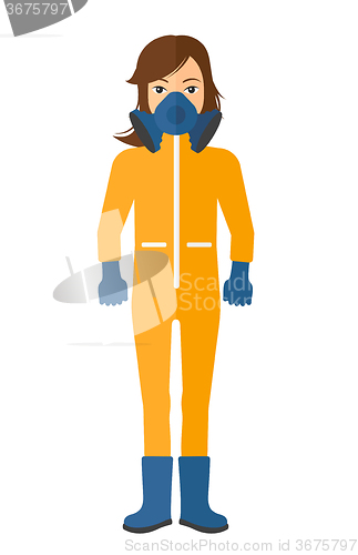 Image of Woman in protective chemical suit.