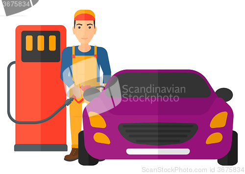 Image of Man filling up fuel into car.