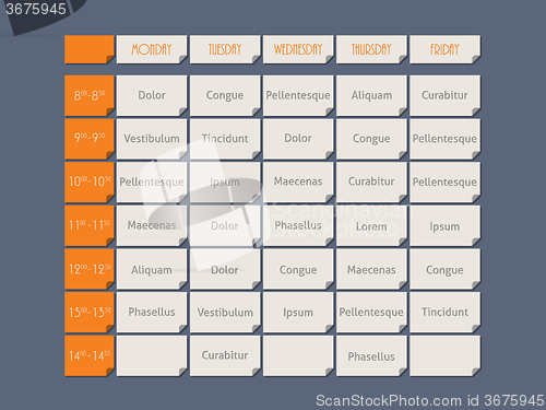 Image of Orange timetable flat style with sample text