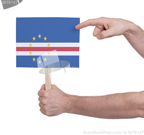 Image of Hand holding small card - Flag of Cape Verde