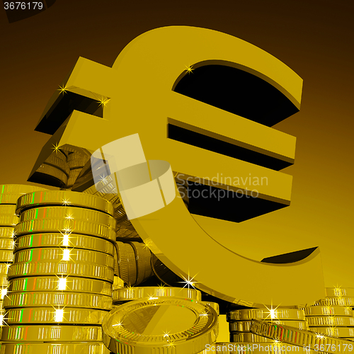 Image of Euro Symbol On Coins Showing European Wealth