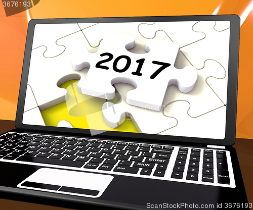 Image of Two Thousand And Seventeen On Laptop Shows New Years Resolution 