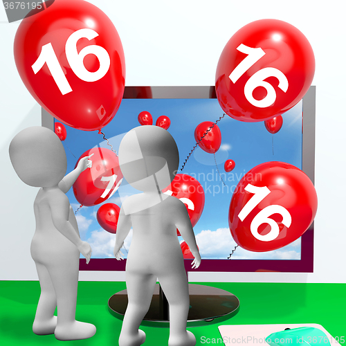 Image of Number 16 Balloons from Monitor Show Online Invitation or Celebr