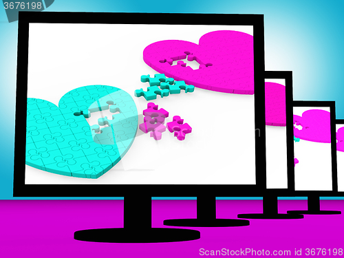 Image of Two Hearts On Monitors Showing Celebrities\' Romances