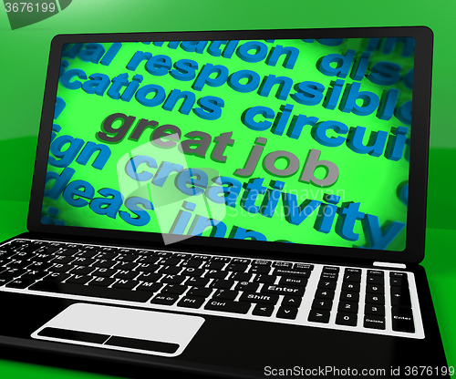 Image of Great Job Screen Shows Awesome Work And Positive Feedback