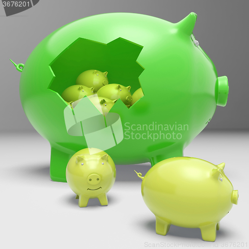 Image of Piggybanks Inside Piggybank Shows Financial Break