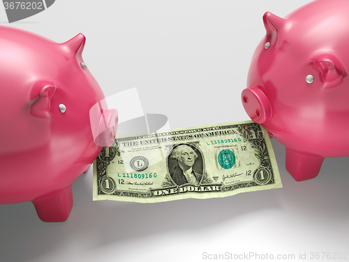 Image of Piggybanks Eating Money Shows Financial Crisis