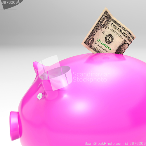Image of Dollar Entering Piggybank Showing Savings
