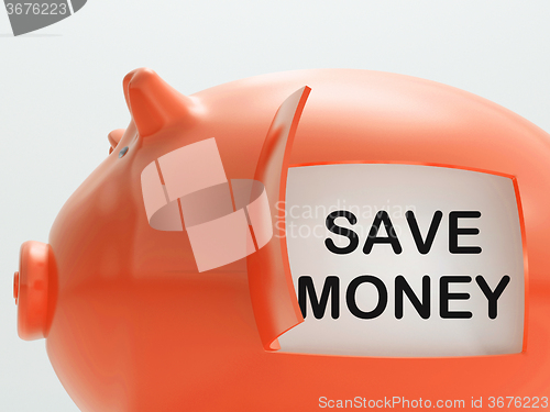 Image of Save Money Piggy Bank Shows Putting Aside Funds