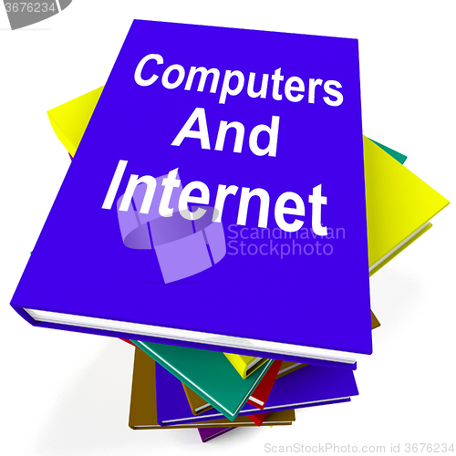 Image of Computers And Internet Book Stack Shows Web Research