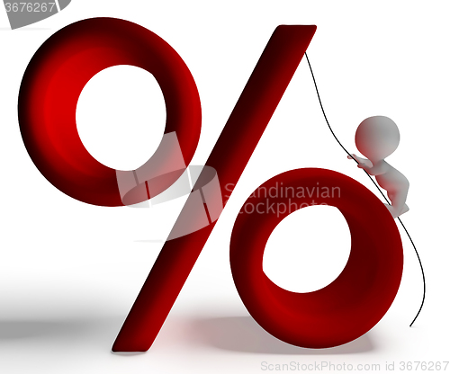 Image of Percent Sign With 3d Man Climbing Shows Percentage
