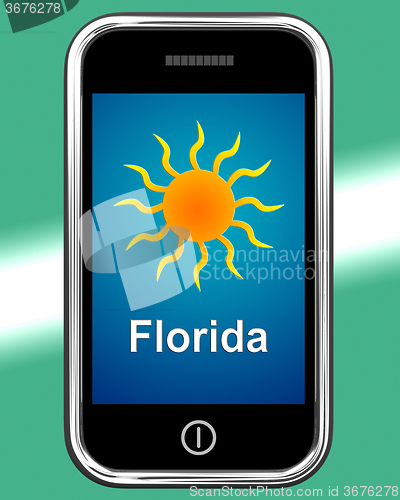 Image of Florida And Sun On Phone Means Great Weather In Sunshine State