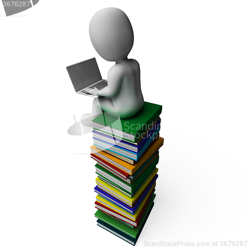 Image of Student With Laptop On Books Shows Education