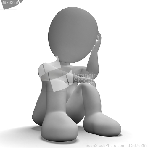 Image of Sad And Unhappy 3d Character Shows Stress