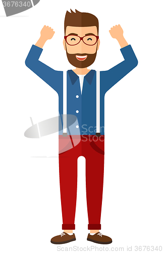 Image of Man with raised hands up.
