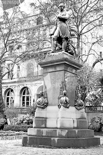 Image of historic   marble and statue in old city of london england