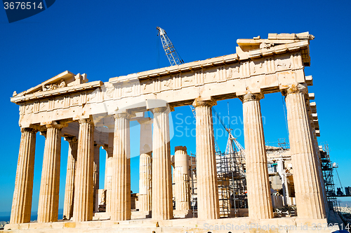 Image of statue acropolis    and     in greece the old 