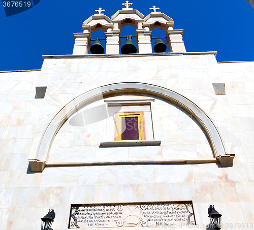 Image of  mykonos old   architecture    white background  cross  in santo