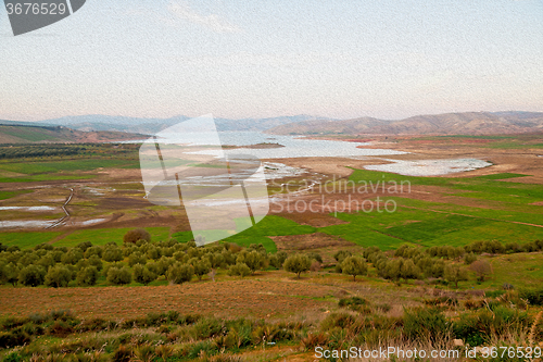 Image of pond and lake in the mountain morocco land 