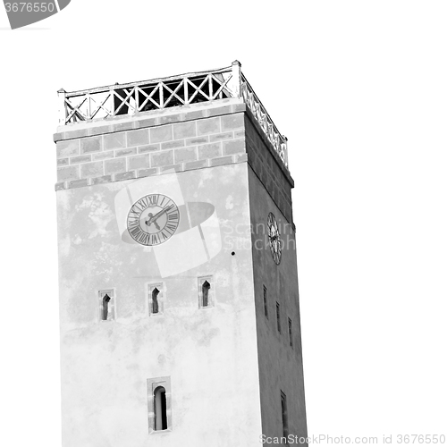 Image of old brick tower in morocco africa village and the sky