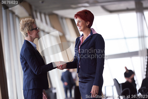 Image of business womans make deal and handshake