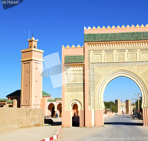 Image of morocco arch in africa old construction street  the blue sky