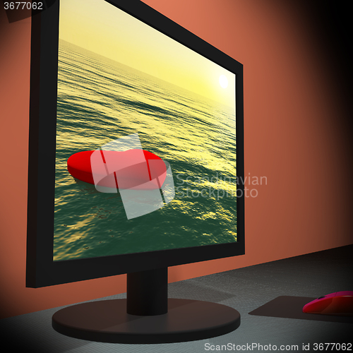 Image of Lonely Heart On Monitor Showing Loneliness