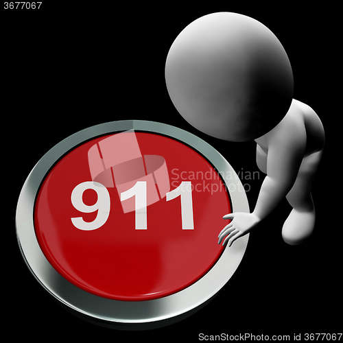 Image of Nine One One Button Shows 911 Emergency Or Crisis