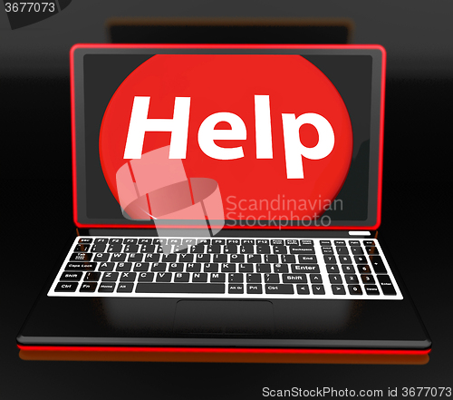 Image of Help On Laptop Shows Helping Customer Assistance Helpdesk Or Sup