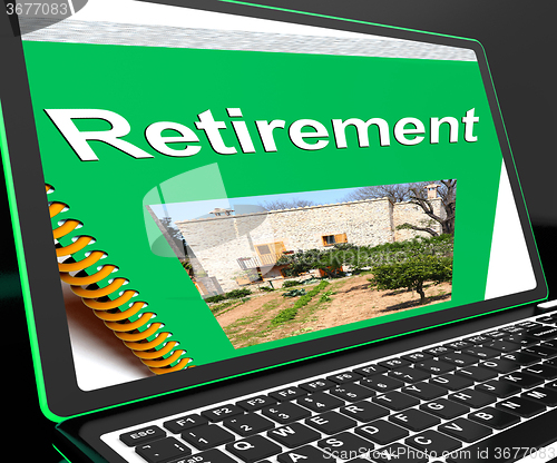 Image of Retirement Book On Laptop Showing Pension Plans