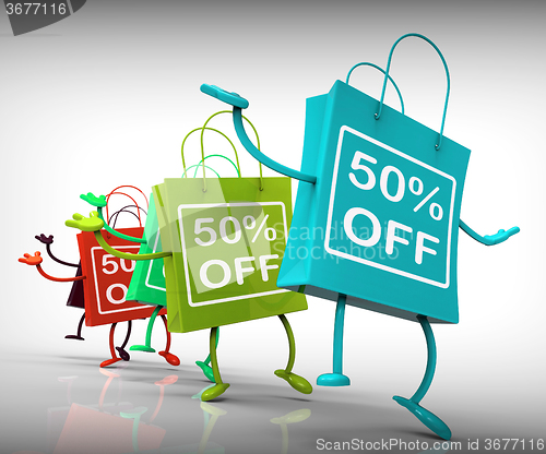 Image of Fifty-Percent Off Bags Show Sales, Bargains, and Discounts