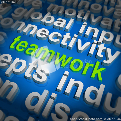 Image of Teamwork Word Cloud Shows Combined Effort And Cooperation