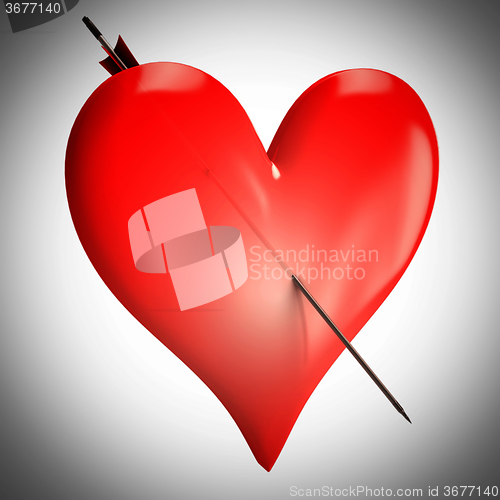 Image of Red Heart Shows Romantic Wedding Couple